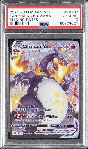 2021 POKEMON SWORD & SHIELD SHINING FATES #SV107 FULL ART/CHARIZARD VMAX PSA 10