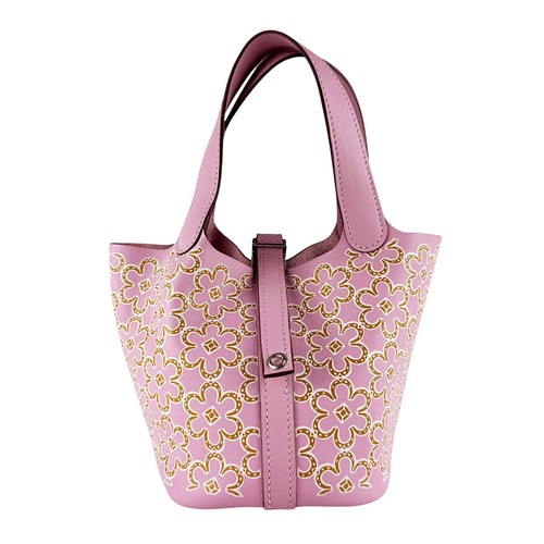 Auth HERMES Lucky Daisy Picotin Lock Micro Handbag Pink Swift Leather - z10312
