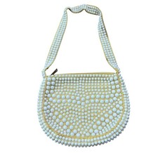 Vintage 60s white beaded shoulder bag Mod Boho Made in Hong Kong Pearl purse 