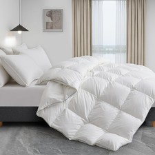 Goose Feather Down Fiber Comforter King Size, White Polyester Cotton Duvet In...