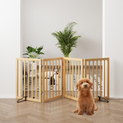 Natural 37-74'' Wide Dog Gate for Stair, Bamboo Dog Gates for The House Doorwa...