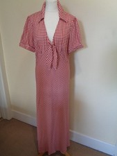 RIXO 'ANAIS' RED AND CREAM FRENCH CHECK GINGHAM MIDI DRESS, TIE DETAIL - SIZE 14