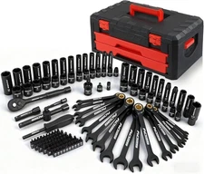 Premium 132-Piece Mechanics Tool Set, SAE/Metric 1/4" & 3/8" Drive Socket Set, R