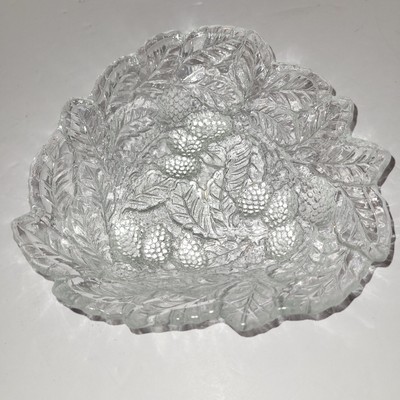 Vintage Logan Berry Leaves Indiana Depression Glass Clear Candy Dish Bowl EUC 7''