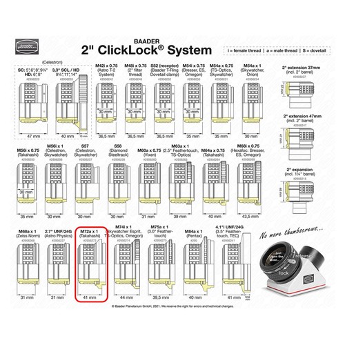 Baader 2" Clicklock Klemme für Takahashi Refraktor & Cassegrain mit M72 Gewinde - Bild 3 von 5