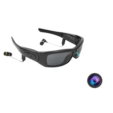 Black Camcorder Glasses Camera with Headphones. HD 1080P Mini Camcorder Glasses
