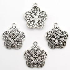 10/25PCS Antique Silver Filigree FLOWER Charm Pendant JHS514