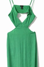 Forever 21 Green Cut Out Maxi Dress Smocked Back Strappy Boho Summer M