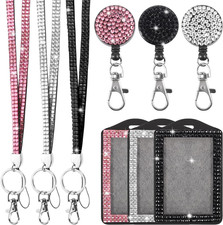 9 in 3 Sets 3 Color Upgraded Rhinestone Lanyard for ID Badges for Women Cute, Bl
