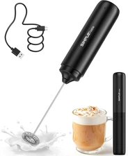 Milk Frother Wand Rechargeable Handheld Drink Mixer, USB-C Electric Whisk with S