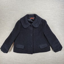 Alice Olivia Boucle Wool Jacket Womens M Black Silk Crepe Trim Cropped Buttons