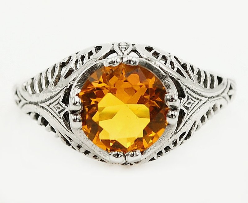 3CT  Citrine 925 Solid Sterling Silver Art Deco Look Ring Sz 9 Z6-6