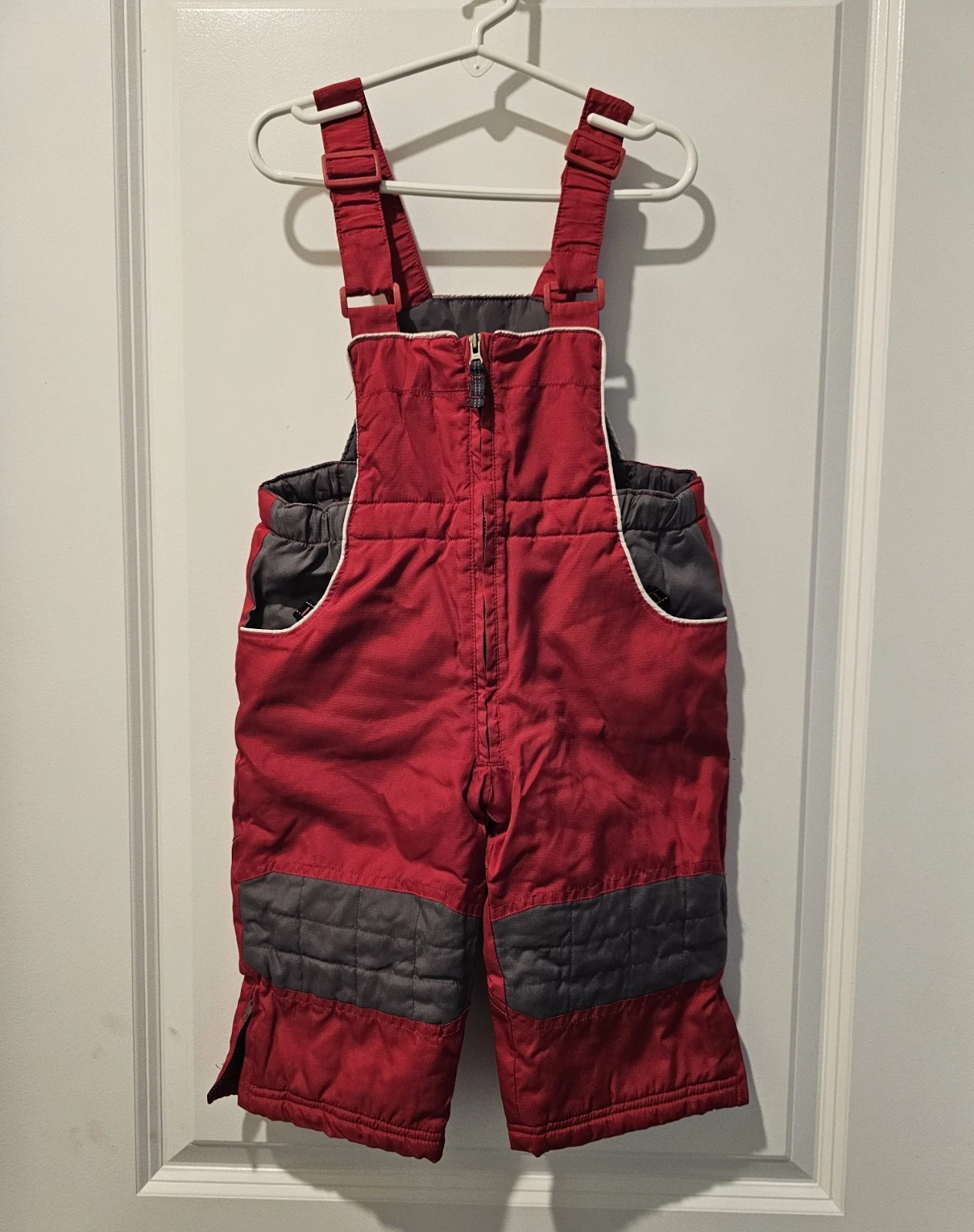 24M Red Gray Winter Bib Snowsuit Overalls Stylish Comfort Outdoors Adjustable