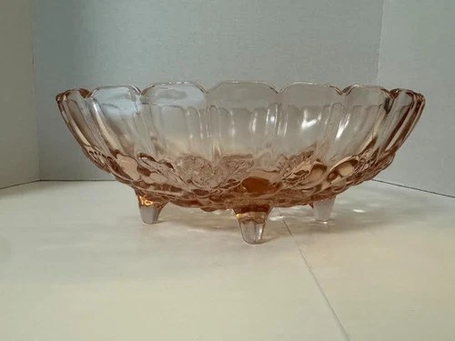 Vintage Pink Harvest Grape Fruit Bowl By Indiana Depression Glass Footed & Oval