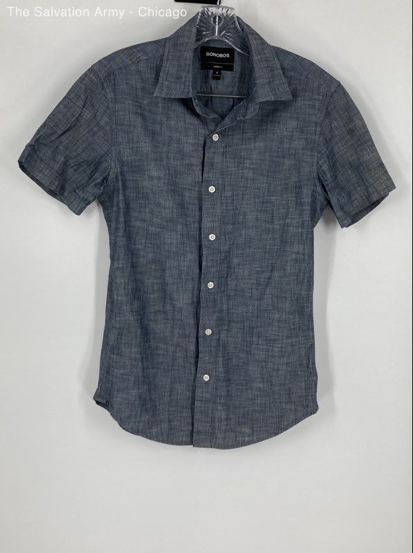 Bonobos Mens Blue Chambray Short Sleeve Tailored Fit Button-Up Shirt Size Small