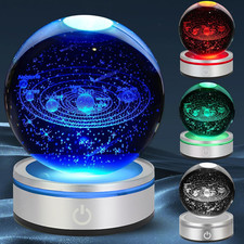 3D Solar System Crystal Ball Night Light with LED Colorful Lighting Touch Base U