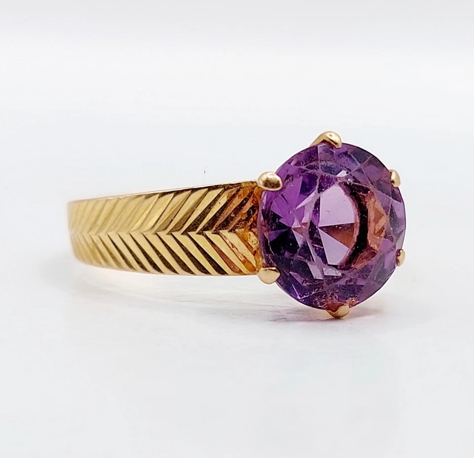 Anillo de cóctel vintage de oro rosa 18k y amatista - Imagen 1 de 4