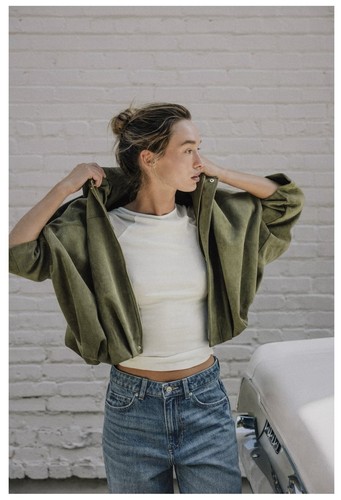 Zara Suede Effect Bomber Jacket | Mid Khaki Green | Size Small | New With Tags - Picture 4 of 6