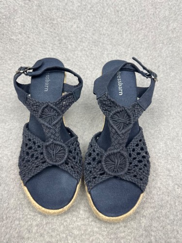 Dressbarn Womens Crochet Espadrille Wedge Heels Navy Sz 8.5 Beach Nautical Boho