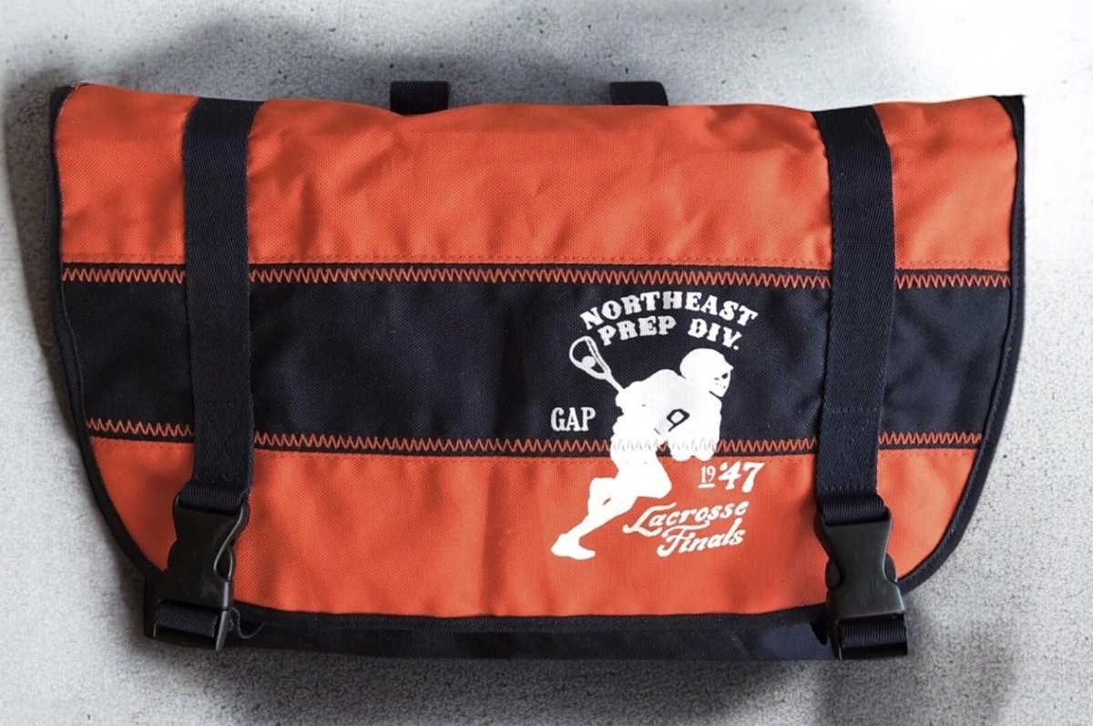 GAP メッセンジャーバッグ フロント、ショルダー牛革 Messenger Gap Shoulder Crossover Bag Navy And Orange