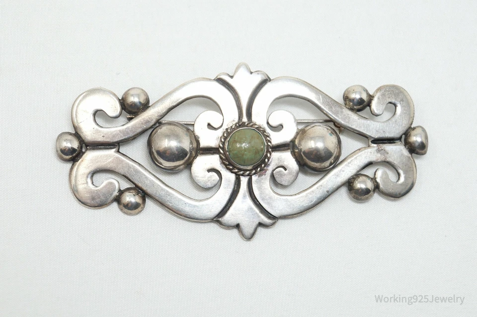 Broche prendedor grande vintage Taxco México turquesa modernista plata 980