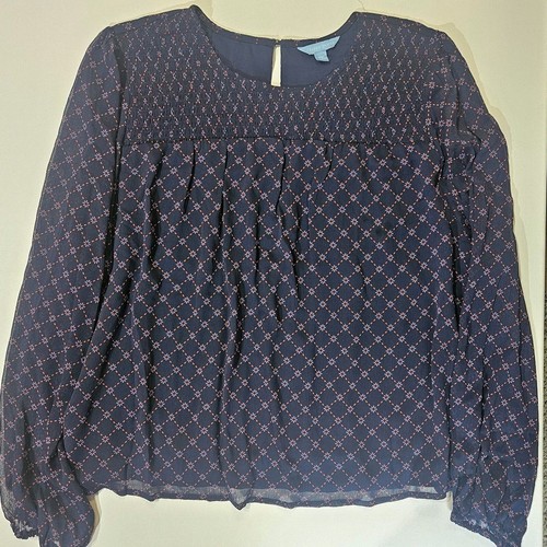 Draper James Shirt Womens 2XL Navy Blue floral long sleeves Boho Preppy Cottage