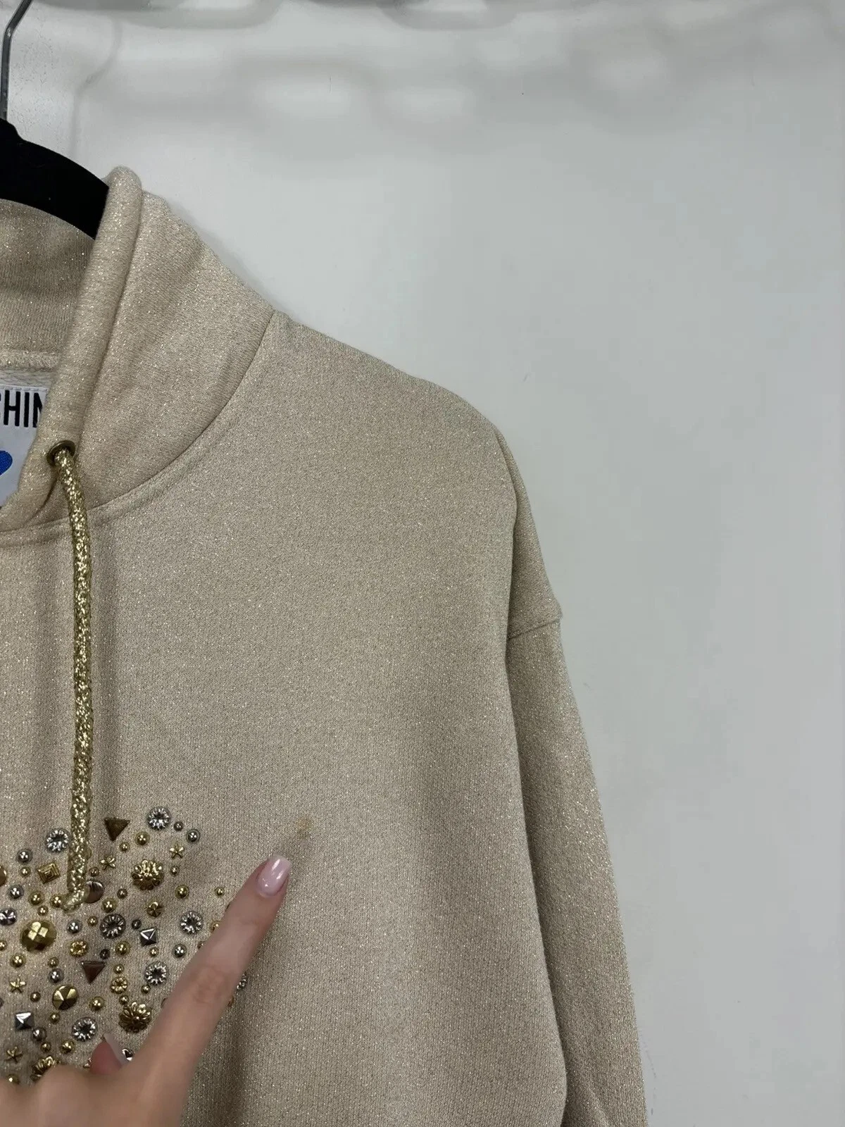 OFF WHITE Felpa con cappuccio donna Moschino vintage cuore strass logo M