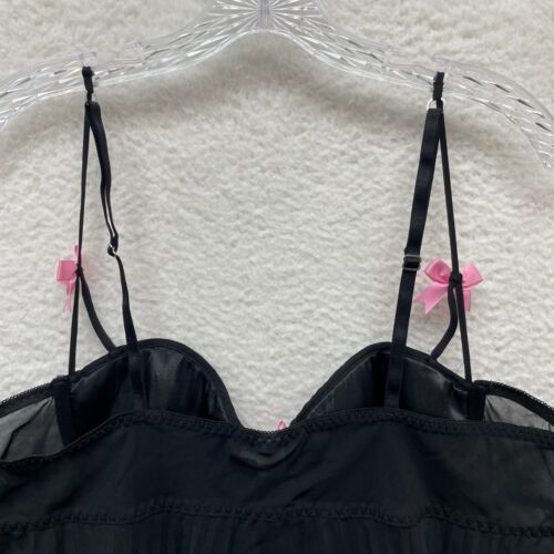 Y2K Vintage Cinema Etoile Babydoll Slip Dress XL Black Pink Mesh Coquette Fairy - Picture 4 of 9