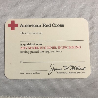American Red Cross Documents Advanced Beginner Swimming Card Vintage