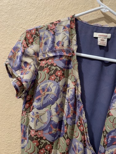 NWOT Sundance Petite P4 Silk Wrap Dress Floral Voilet Print Snap Button String - Picture 6 of 12