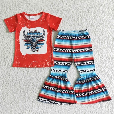 Boutique Toddler Girls Country Western  Short Top and Bell Bottom Pants Set