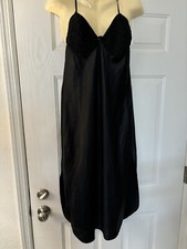 VINTAGE Maidenform Black Spaghetti Strap long Gown Size M puckered nylon BUST