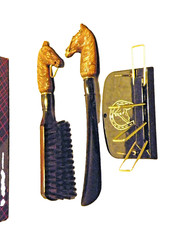 NIB TIE RACK WALL PLAQUE HORSE HEAD HANDLE BRUSH  SHOE HORN W/BOX JAPAN VINTAGE