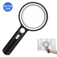 5X 13X 20X Handheld Magnifying Glass with 30 LED Lights and 1 UV Light