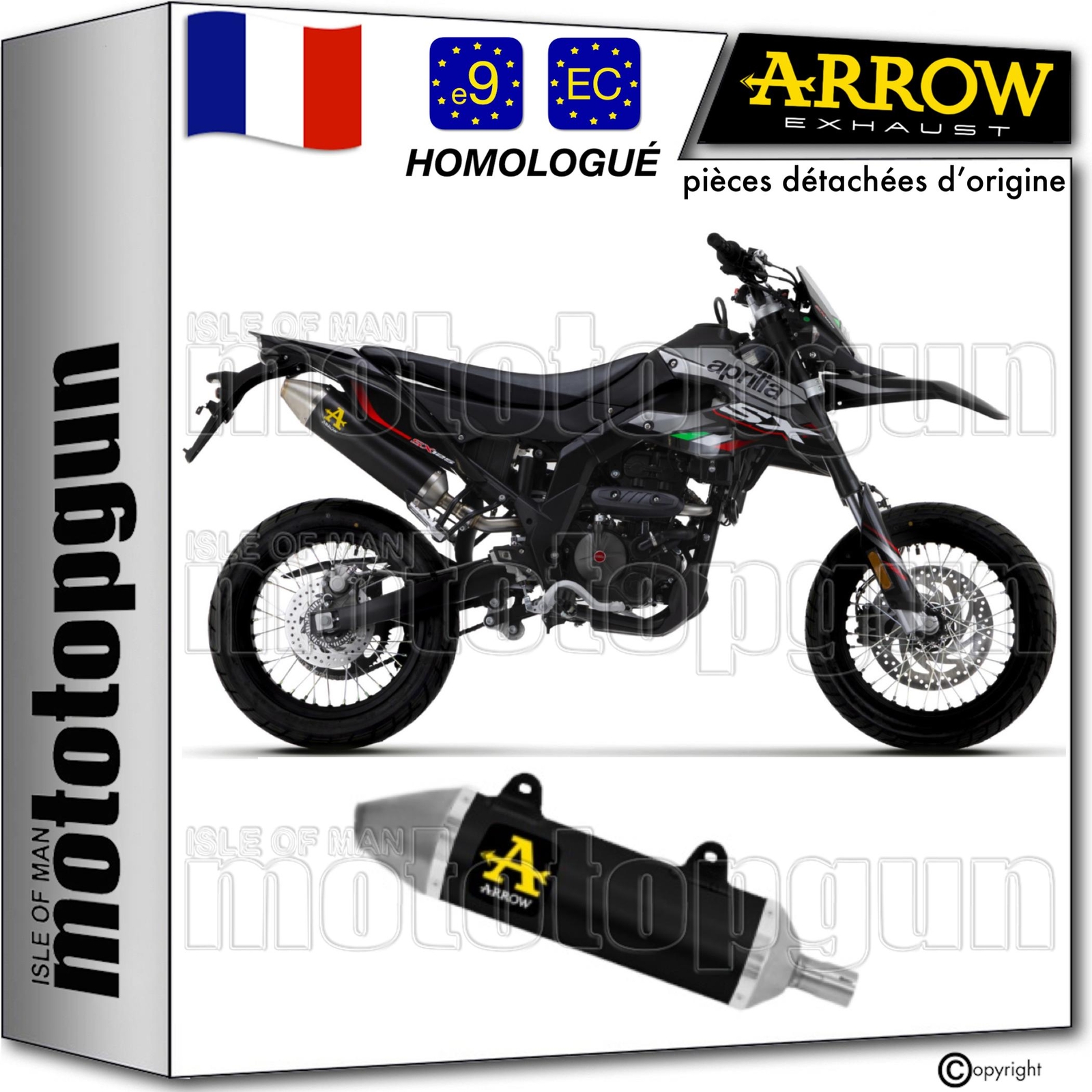 Pot echappement noir thunder arrow homologue moto Aprilia rx sx 125 2022