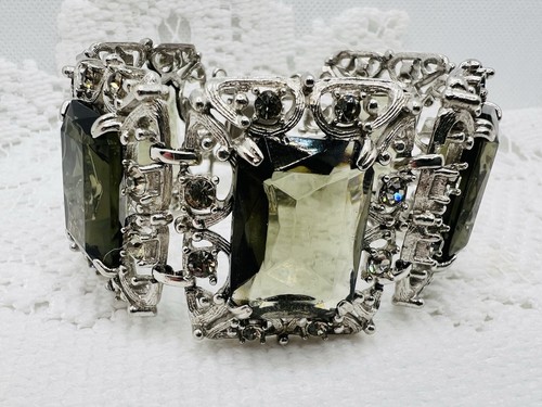 Vintage Sarah Coventry Celebrity Smoky Crystal Panel Bracelet Chunky Big - Picture 13 of 13