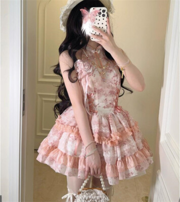 Chinese style women Sweet Girls Lolita Cute Ruff princess dress Cosplay
