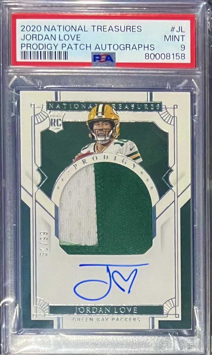 2020 National Treasures Prodigy Patch Auto SP /99 Jordan Love RPA PSA 9 Rookie