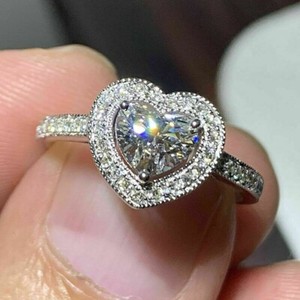 Authentic 1. 50 CTW Heart Certified Moissanite Halo 14k White Gold Plated Engagement Ring