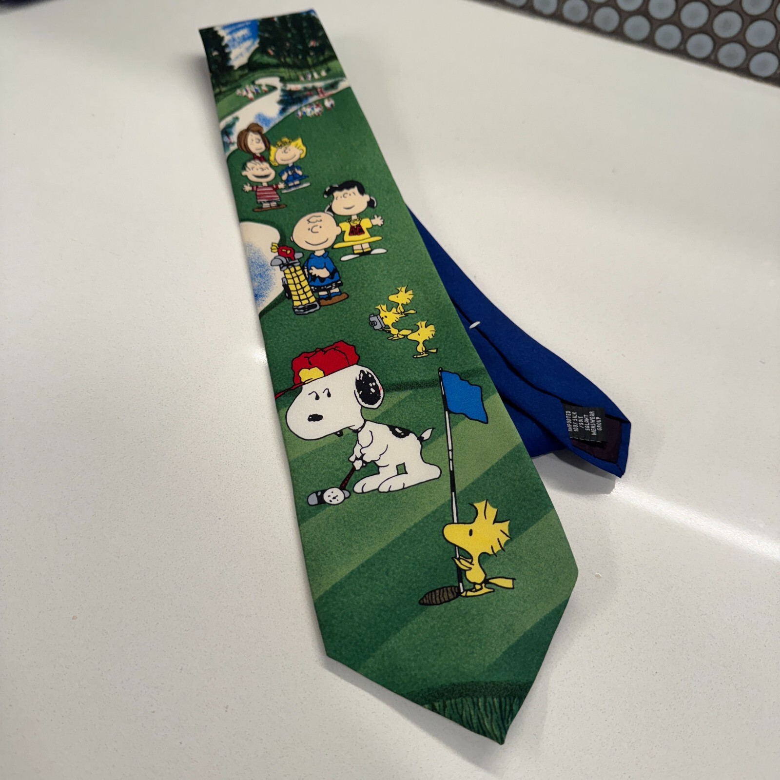 Peanuts Tie 100% Silk Snoopy Charlie Brown Graphic Golf Course Cartoon Print