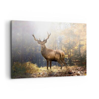 Wandbilder 120x80cm Leinwandbild Licht Hirsch Wald Groß XXL Bilder Art Wanddeko