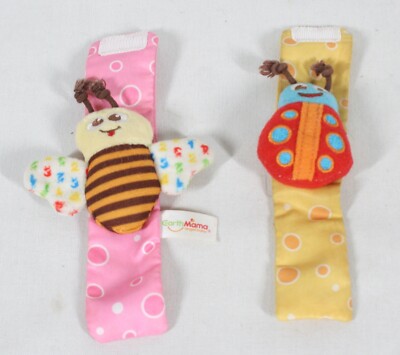 ADORABLE EARTH MAMA SET OF 2 COLORFUL BUMBLE BEE & LADY BUG BABY WRIST BAND TOYS