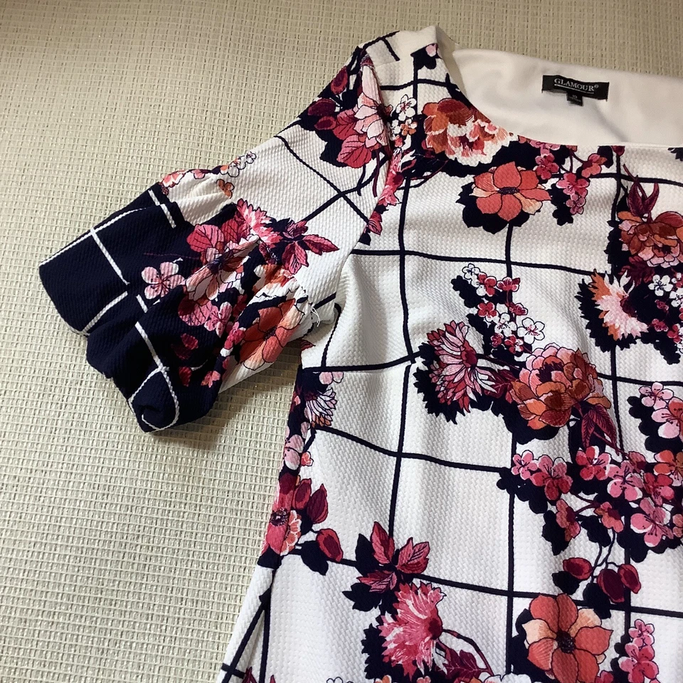 Glamour Vestido Pullover Cuello Redondo Floral Manga Campana Elastizado Mangas 3/4, Talla 10 Foto 2 de 4