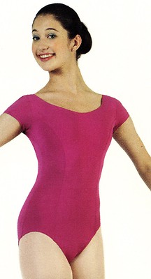 NWT Capezio MC400 Cap Sleeve v back Princess Seamed leotard Mulberry Ladies szs