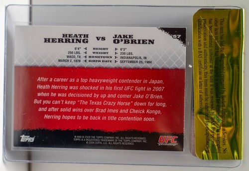 Heath Herring Signed 2009 Topps UFC Round 1 Rookie Card #57 BAS COA RC Autograph - Picture 5 of 12