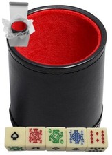 16mm Poker Dice Ivory Tone  PU Leather Red Felt Lined Dice Cup Sealed Box