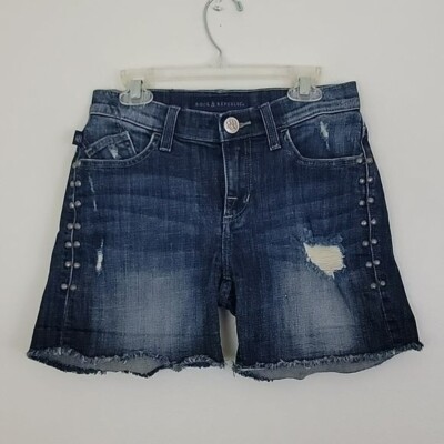 Rock & Republic Bumbershoot Distressed & Studded Blue Jean Shorts Junior 0