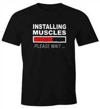 T-Shirt Uomo Installazione Muscoli Please Wait Fitness Palestra Bodybuilder Maglietta Divertente