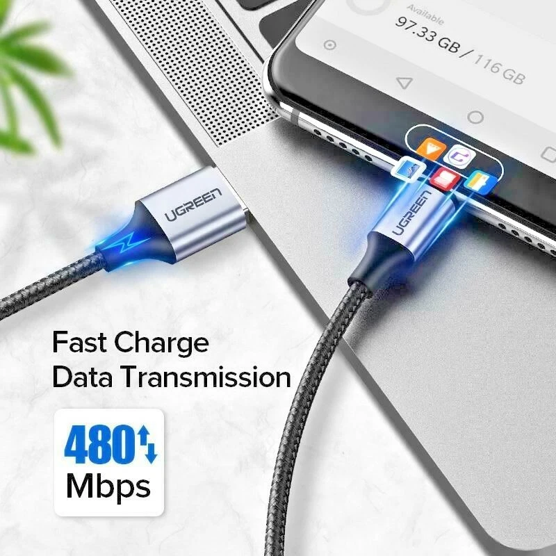 Cabo USB Ugreen Tipo C 3a USB C Cabo de Carregamento Rápido Cabo de Dados para Smart Phone - Imagem 3 de 4