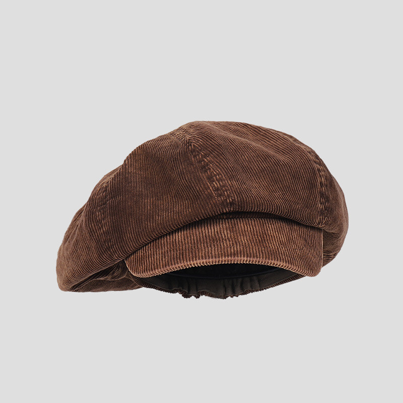 CORDUROY NEWSBOY CAP XL ブラウン Corduroy Newsboy Hats for Women Vintage Button Decor